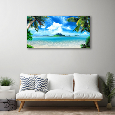 Canvas Wall art Palm tree sea landscape brown green blue