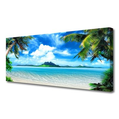 Canvas Wall art Palm tree sea landscape brown green blue