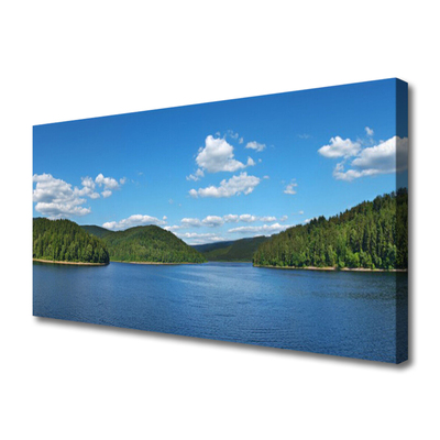 Canvas Wall art Lake forest landscape green blue