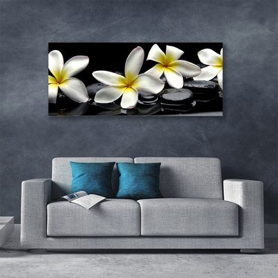 Canvas Wall art Flower stones floral green white black