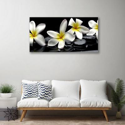 Canvas Wall art Flower stones floral green white black