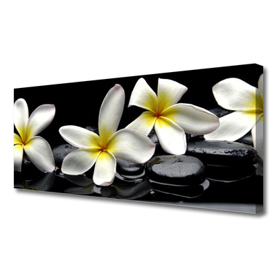 Canvas Wall art Flower stones floral green white black