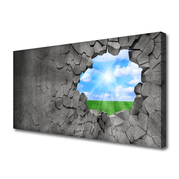 Canvas Wall art Hole grass sky art grey blue green