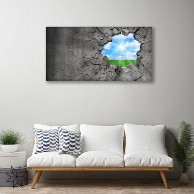 Canvas Wall art Hole grass sky art grey blue green