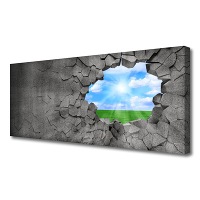 Canvas Wall art Hole grass sky art grey blue green