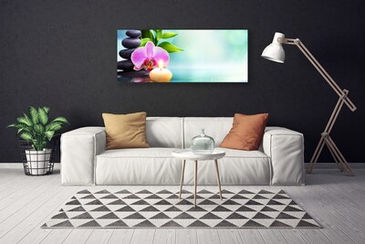 Canvas Wall art Bamboo stones flower art green black pink yellow