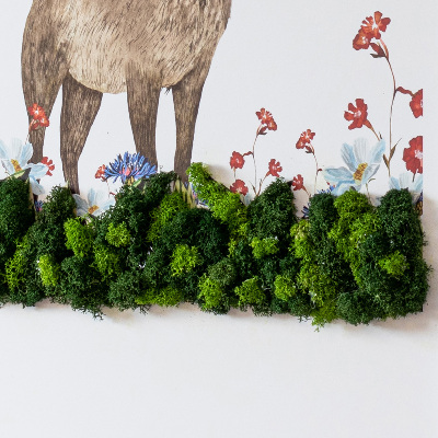 Wall moss art Deer among flowers