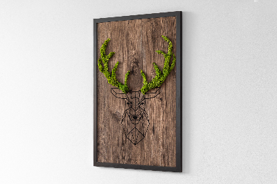 Moss wall art Deer head on a wooden background