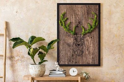 Moss wall art Deer head on a wooden background