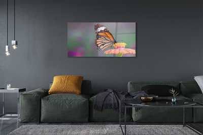 Glass print Butterfly colored flowers
