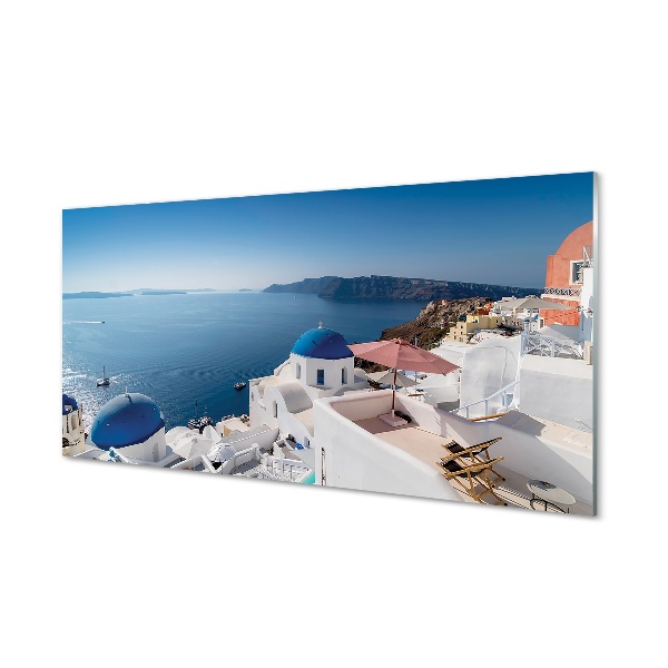 Glass print Panorama of the sea greece building