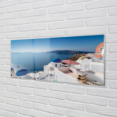Glass print Panorama of the sea greece building
