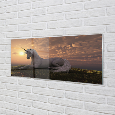 Glass print Sunset mountain sun unicorn