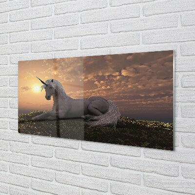 Glass print Sunset mountain sun unicorn