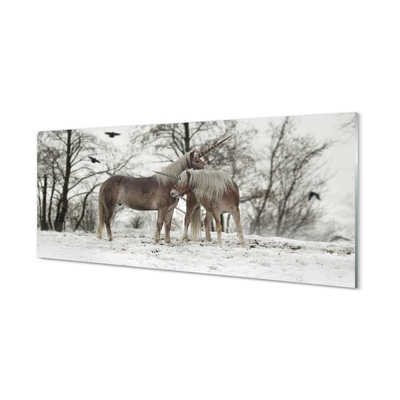 Glass print Unicorns winter forest