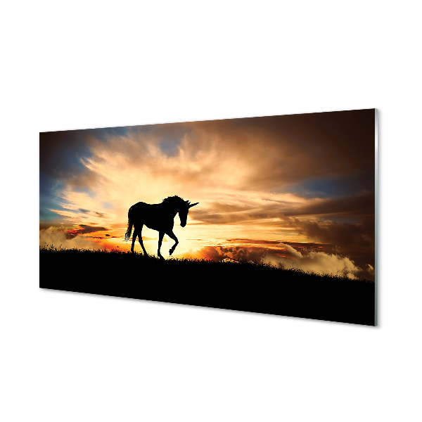 Glass print Sunset unicorn