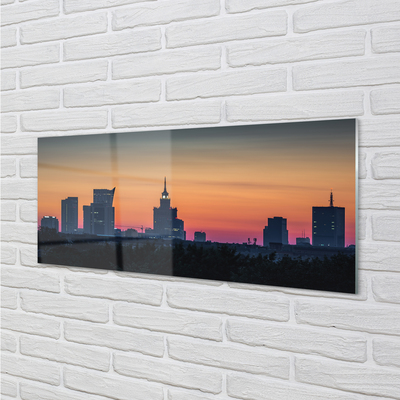 Glass print Sunset panorama of warsaw