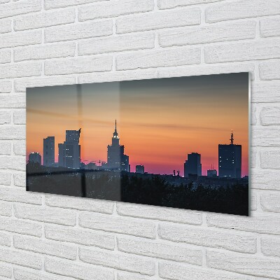 Glass print Sunset panorama of warsaw