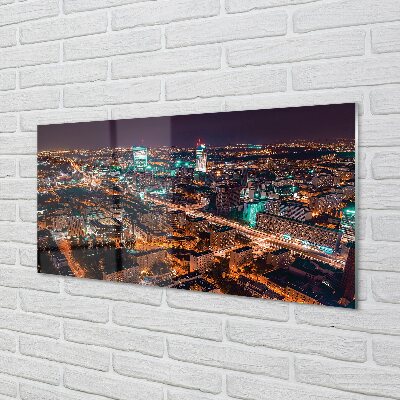 Glass print Warsaw city night view