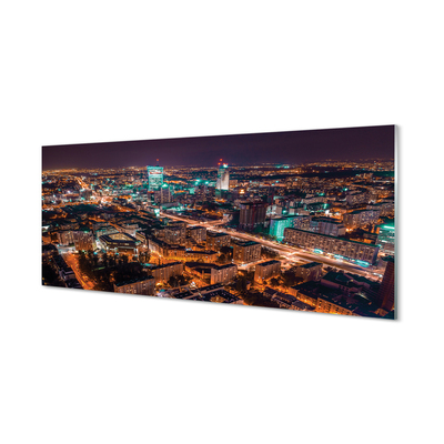Glass print Warsaw city night view