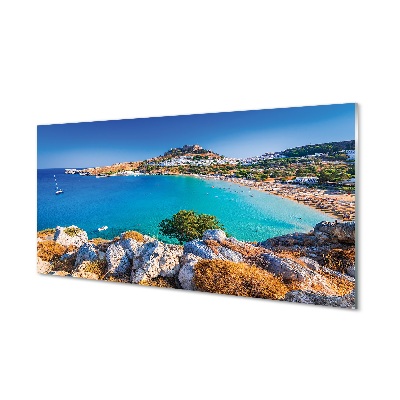 Glass print Panorama of the beach coast of greece