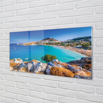 Glass print Panorama of the beach coast of greece