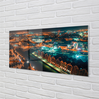 Glass print Night panorama gdansk river