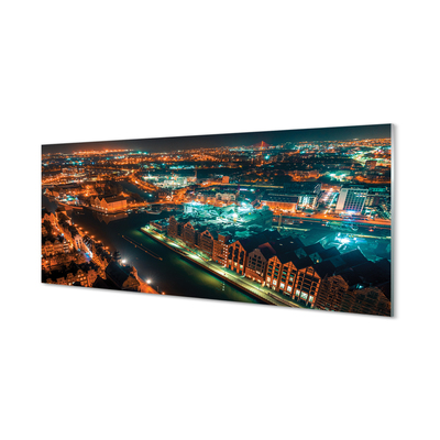 Glass print Night panorama gdansk river