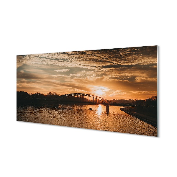 Glass print Sunset river bridge krakow