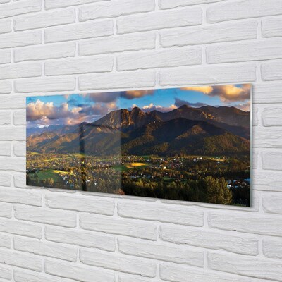 Glass print Sunset mountain sun