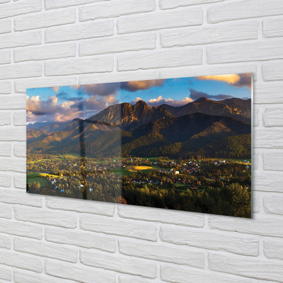 Glass print Sunset mountain sun