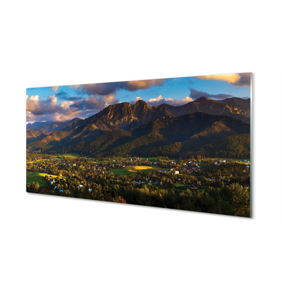 Glass print Sunset mountain sun