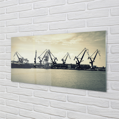 Glass print River gdansk shipyard cranes
