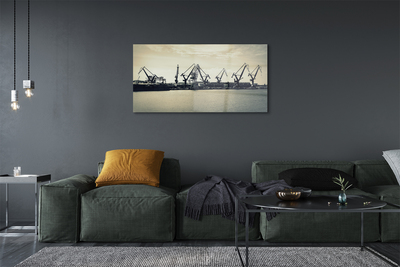 Glass print River gdansk shipyard cranes