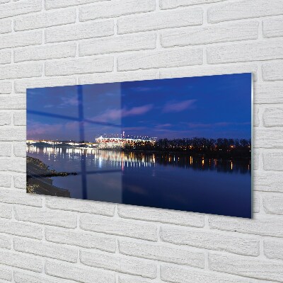 Glass print Warsaw stadium river bridge night