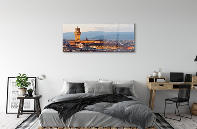 Glass print Panorama sunset castle italy