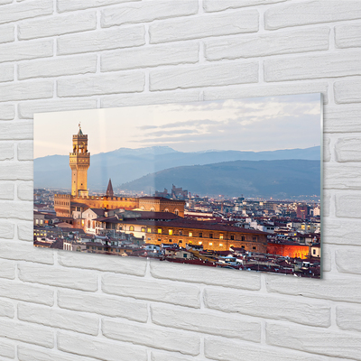 Glass print Panorama sunset castle italy