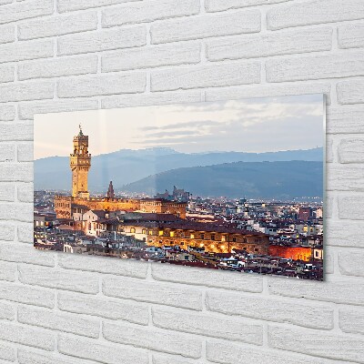 Glass print Panorama sunset castle italy