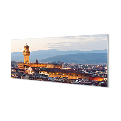 Glass print Panorama sunset castle italy