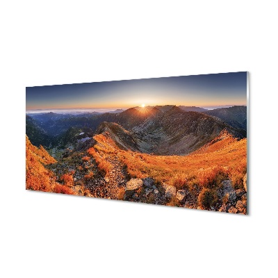 Glass print Sunset mountain sun