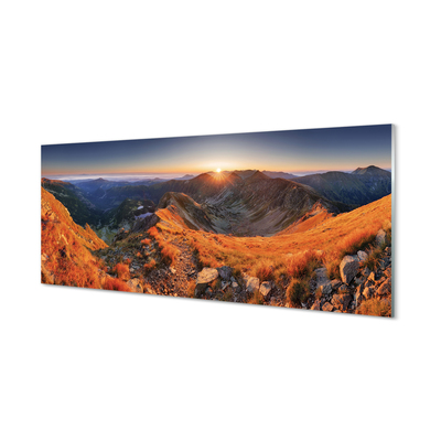 Glass print Sunset mountain sun