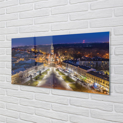 Glass print Night view of the church of krakow