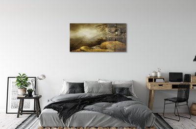 Glass print Cloud dragon mountain gold