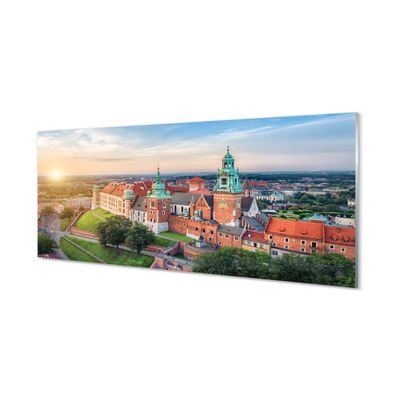 Glass print Krakow castle sunrise panorama