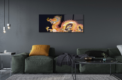 Glass print Japanese golden dragon
