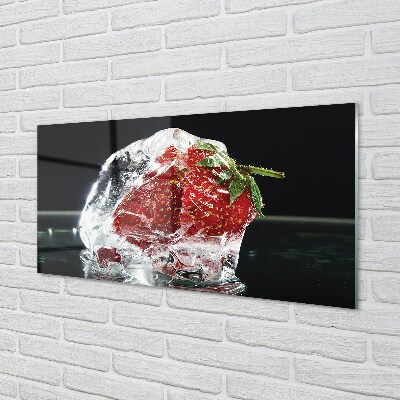 Glass print Strawberries in ice cube