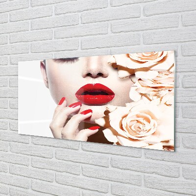 Glass print Red lips woman pink