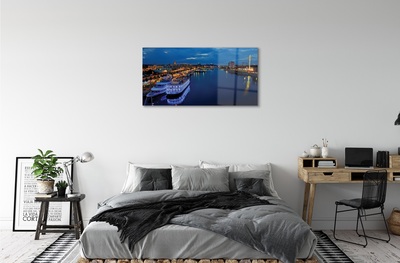 Glass print The city of sea ship in the night sky