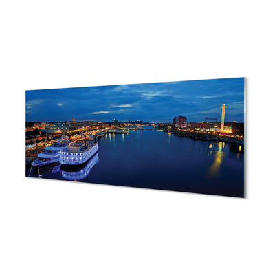 Glass print The city of sea ship in the night sky