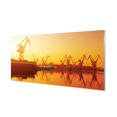 Glass print Gdansk shipyard sunrise
